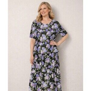 Bob Mackie Heavenly Hydrangea Floral Blouse & Maxi Skirt Set Size 3X